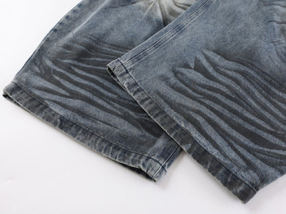 Crackle Washed Wide Leg Denim Jeans WN27840