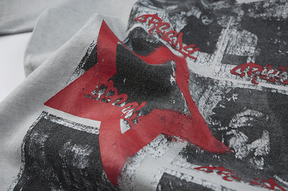Washed Portrait Letter Print Short Sleeve T-Shirt WN25387