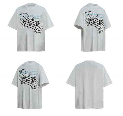 Music Note Print Washed Oversize Short Sleeve T-Shirt WN26237