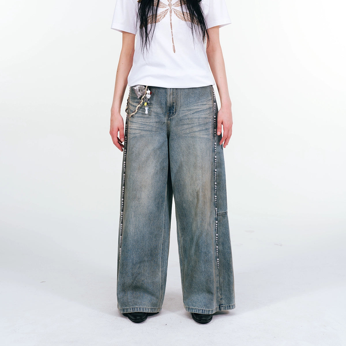 Beaded Wash Design Denim Jeans WN18924