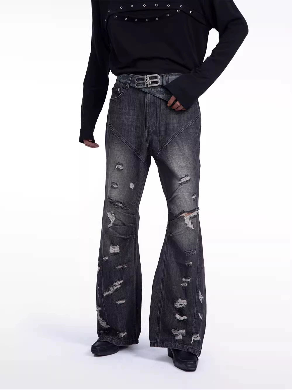 Damage Flare Denim Jeans WN9238