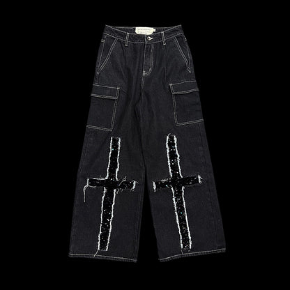 Damage Fringe Wide Leg Denim Jeans WN19011