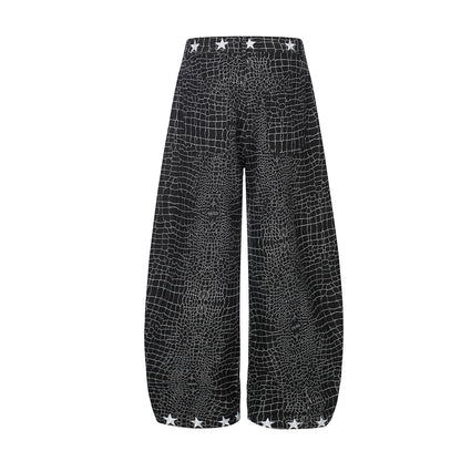 Crocodile Pattern Star Studs Wide Leg Pants WN25471