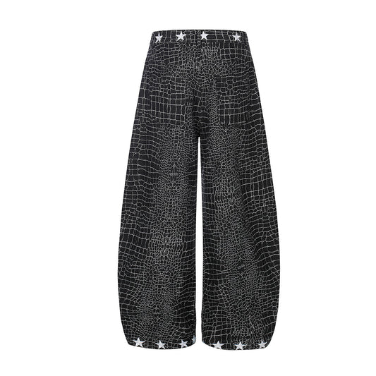 Crocodile Pattern Star Studs Wide Leg Pants WN25471