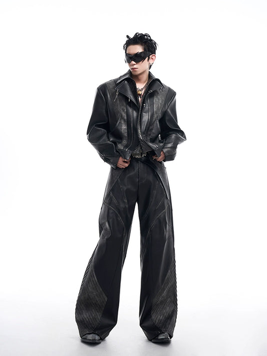 Fake Layered PU Leather Jacket & PU Leather Pants Setup WN10178