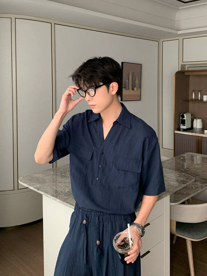 Linen Short Sleeve Shirt & Linen Pants Setup WN20422