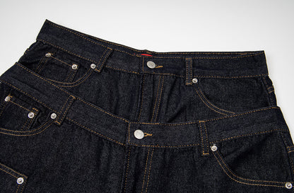 Fake Layered Double-Waist Wide Leg Denim Short Pants WN25667