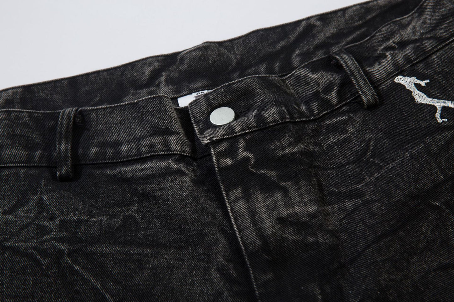 Washed Flare Lightning Embroidery Wide-Leg Denim Jeans WN12663