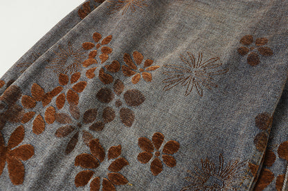 Flocked Wide Leg Curved Denim Jeans WN23031