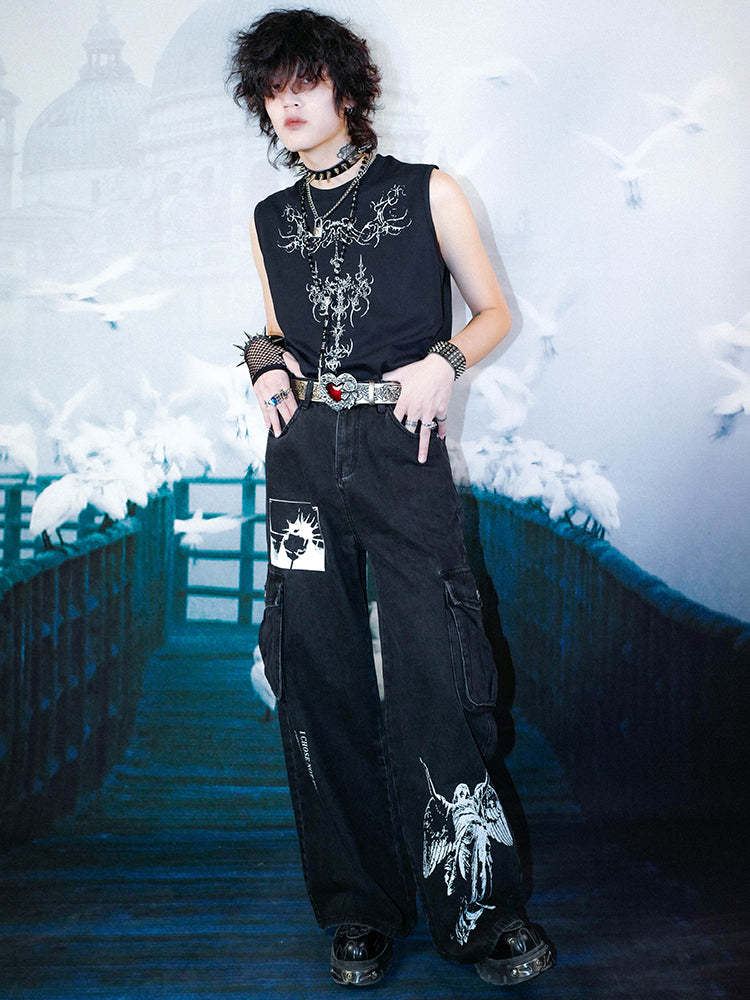 Graphic Print Sleeveless T-Shirt WN15915