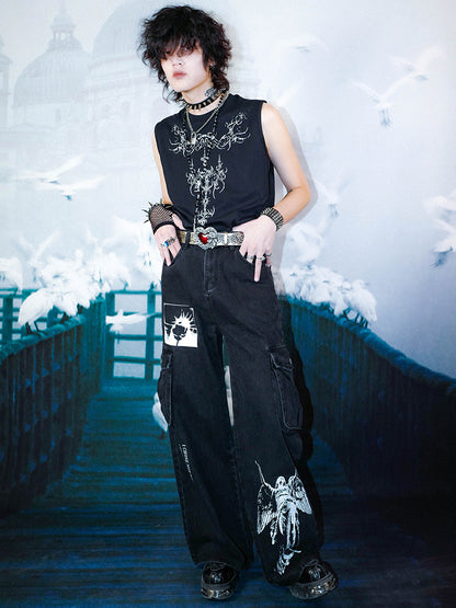 Graphic Print Sleeveless T-Shirt WN15915