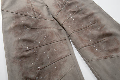 Washed Paint Studs Detail Wide Leg Pants WN25436