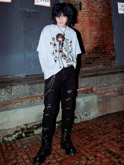 Hand-Drawn Anime-Inspired Fake Layered Long Sleeve T-Shirt WN16088