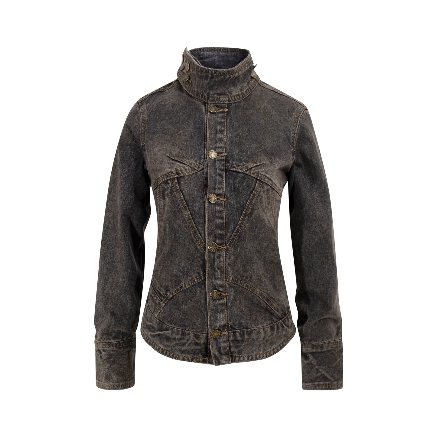 Washed Stand Neck Denim Jacket WN21344