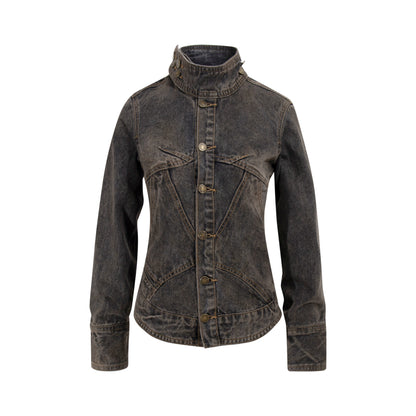 Washed Stand Neck Denim Jacket WN21344