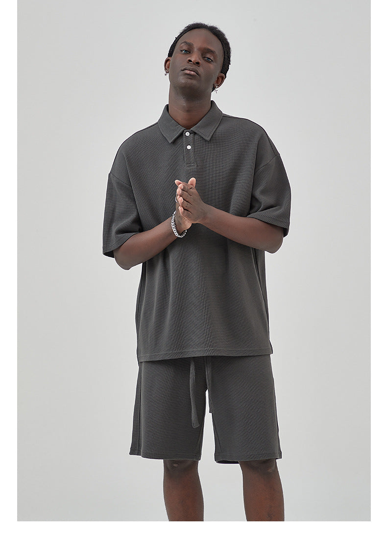 Oversize Waffle Polo Shirt & Waffle Shorts Setup WN6636