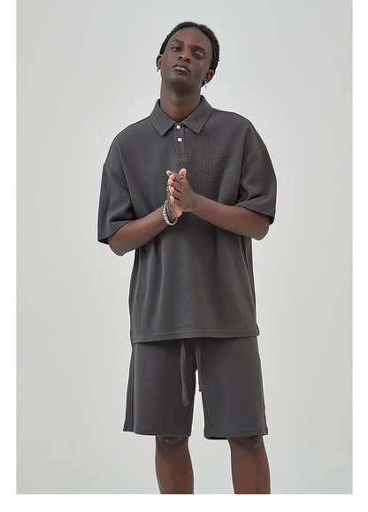 Oversize Waffle Polo Shirt & Waffle Shorts Setup WN6636
