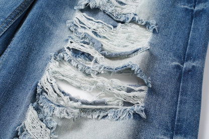 Damage Washed Wide Leg Denim Jeans WN27962