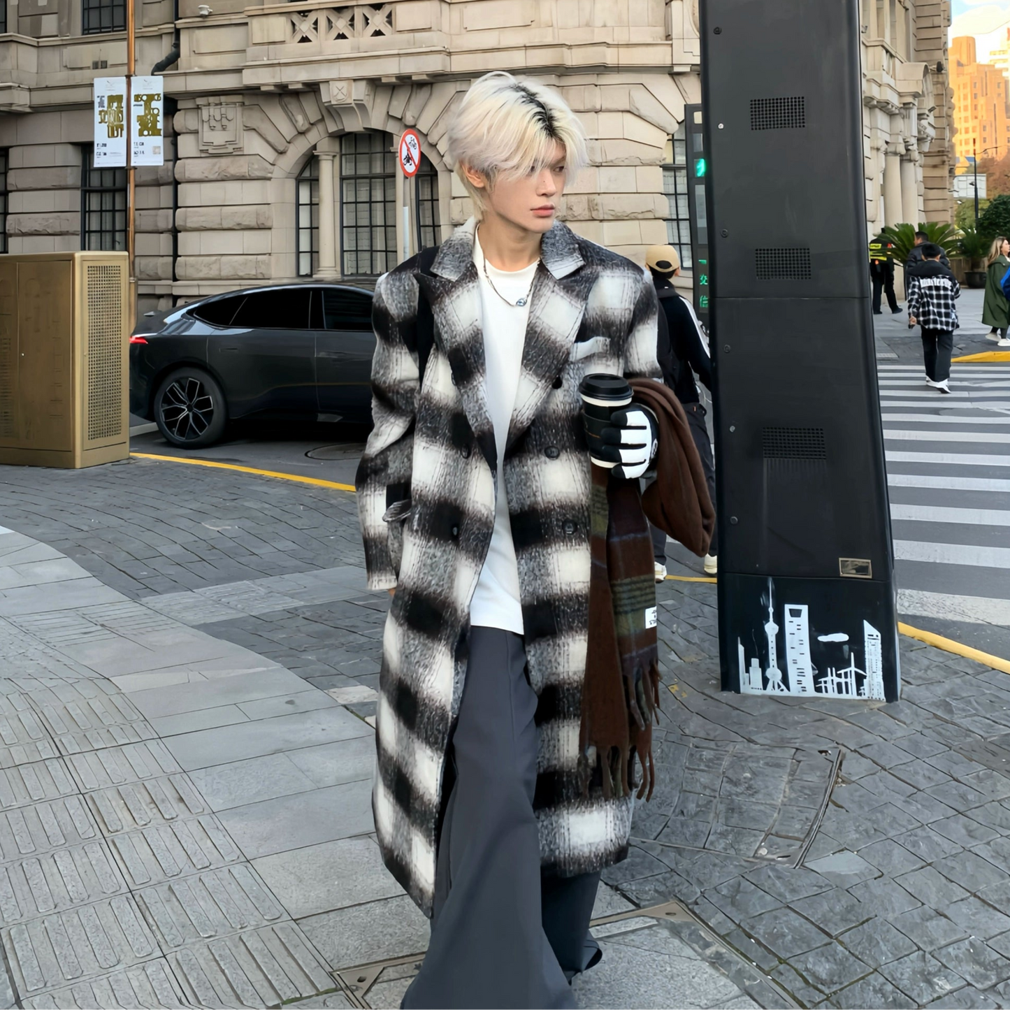 Thick Stripe Plaid Lapel Coat WN19863