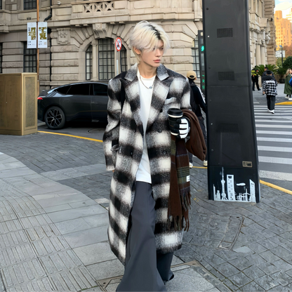 Thick Stripe Plaid Lapel Coat WN19863