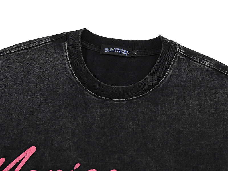 Washed Graphic Horse Print Short Sleeve T-Shirt WN25502