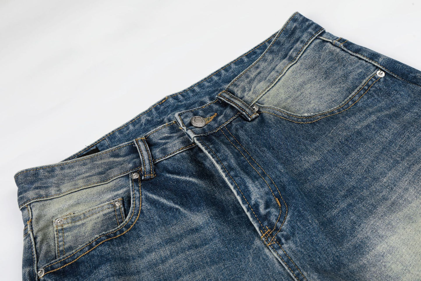 Washed Whisker Damage Wide Leg Denim Jeans WN26008