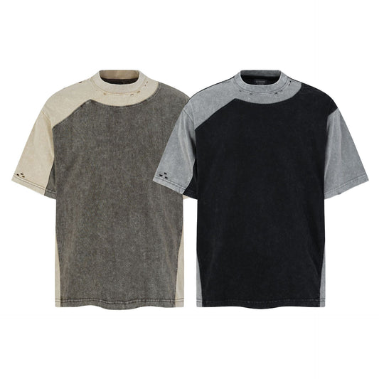 Washed Damage Patchwork Short Sleeve T-Shirt WN25685