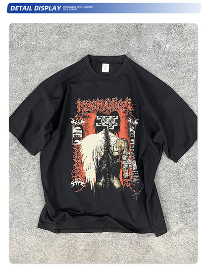 Washed Wax Dye Graphic Print Oversize Short Sleeve T-Shirt WN16250