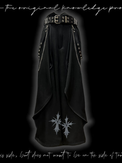 Asymmetric Layered Wide Leg Trousers & Belt & Chain WN20093