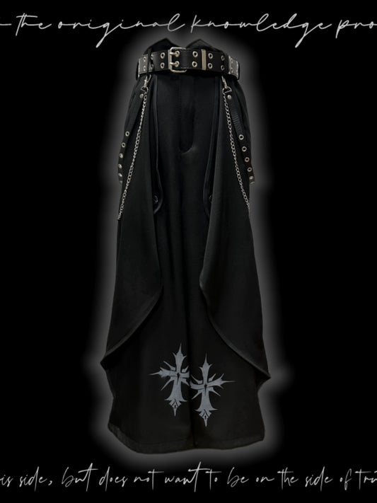 Asymmetric Layered Wide Leg Trousers & Belt & Chain WN20093