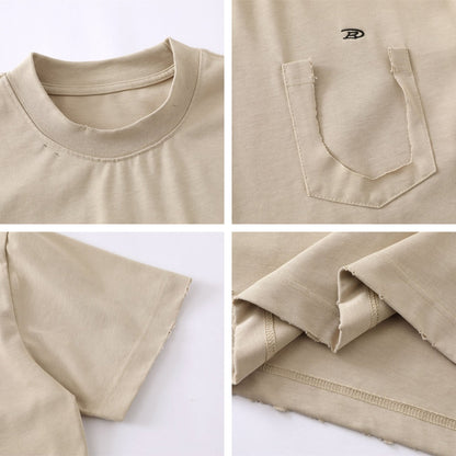 Damage Raw Hem Pocket Oversize Short Sleeve T-Shirt WN26864