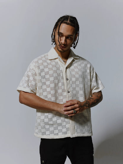 Cutout Cuban-Collar Short Sleeve Shirt WN17477