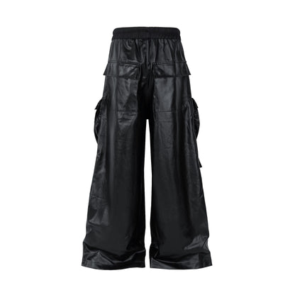 PU Coated Wide-Leg Cargo Pants WN11369