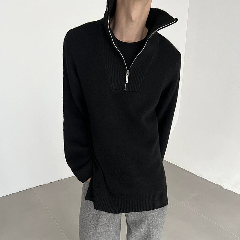 Stand Neck Half Zipper Knit Sweater WN21506