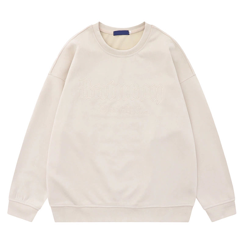 Suede Embroidery Round Neck Oversize Sweatshirt WN10241