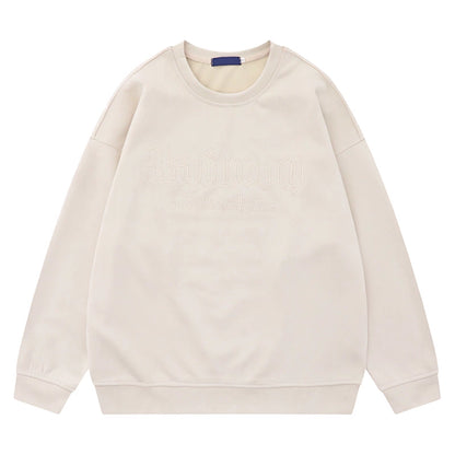 Suede Embroidery Round Neck Oversize Sweatshirt WN10241