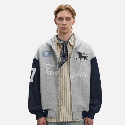 Fake Layered Short Zipper Hoodie WN21435