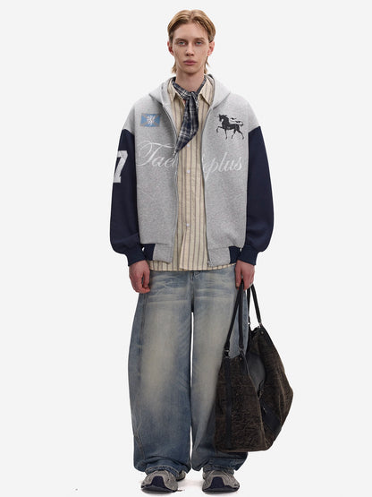 Fake Layered Short Zipper Hoodie WN21435