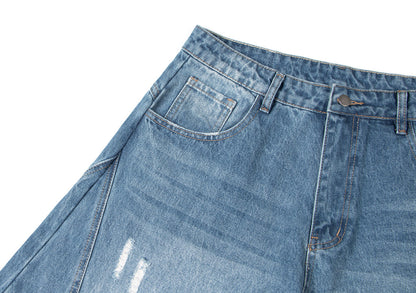 Washed Panel Design Wide Leg Denim Jeans WN26125