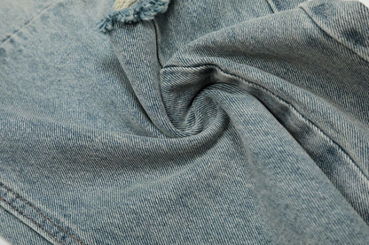 Wash Damage Wide Leg Curved Denim Jeans WN25878