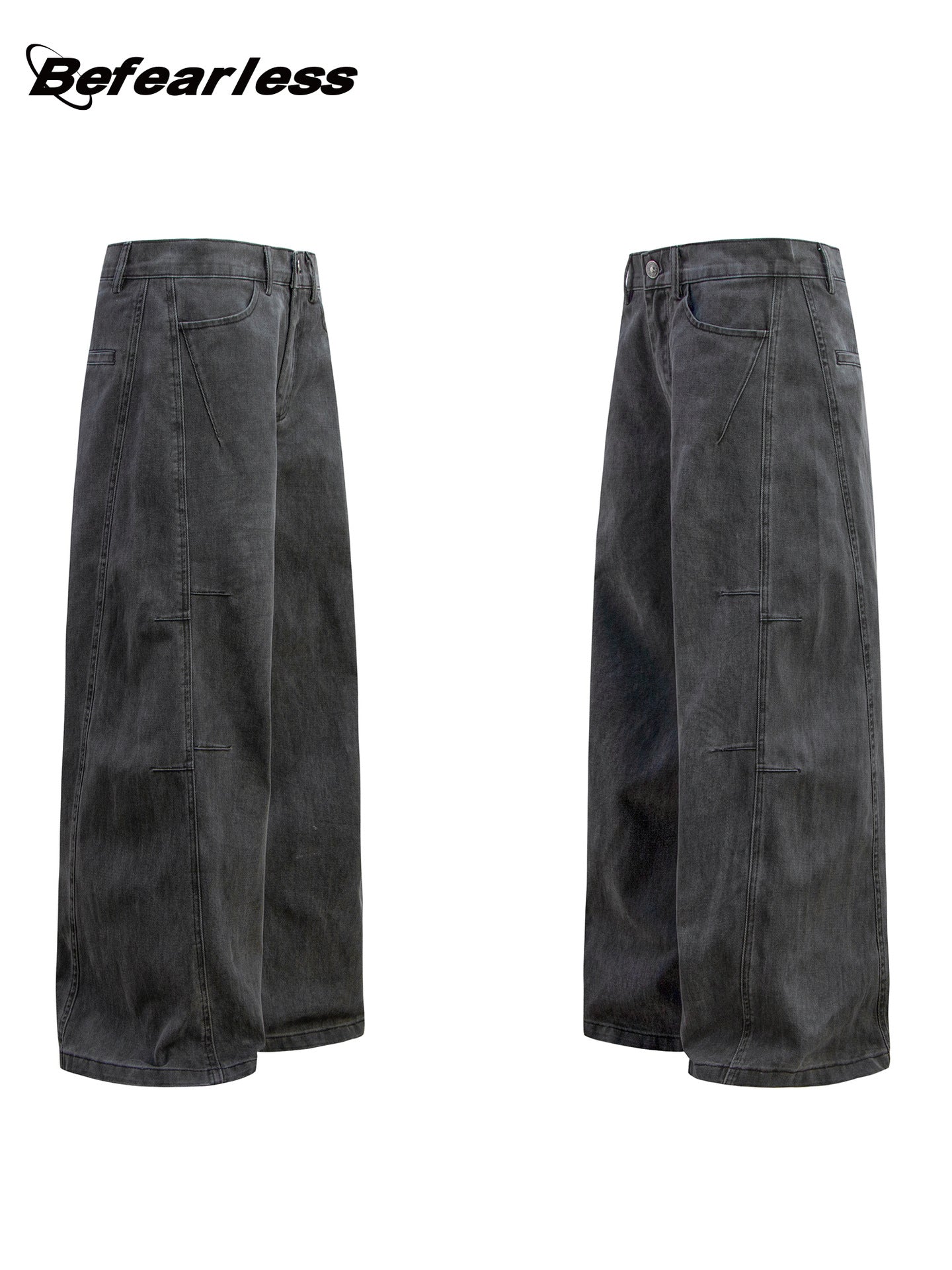Washed Panel Wide Leg Denim Jeans WN26189