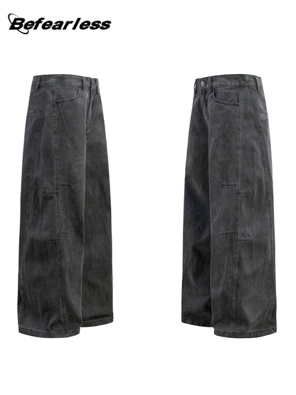 Washed Panel Wide Leg Denim Jeans WN26189