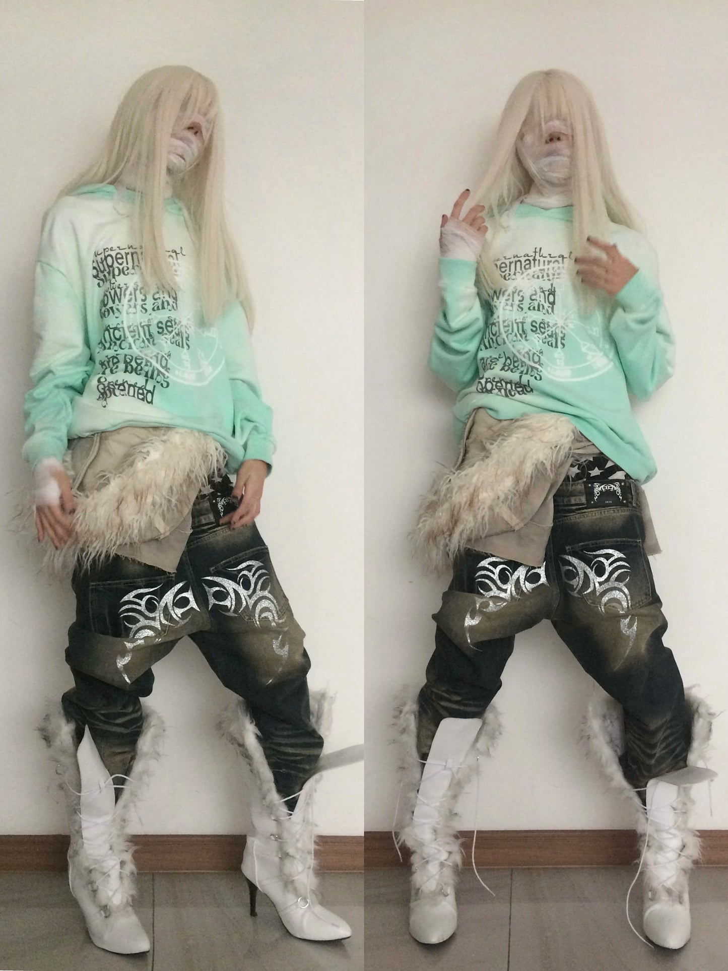 Washed Embroidery Print Oversize Pullover Hoodie WN19058