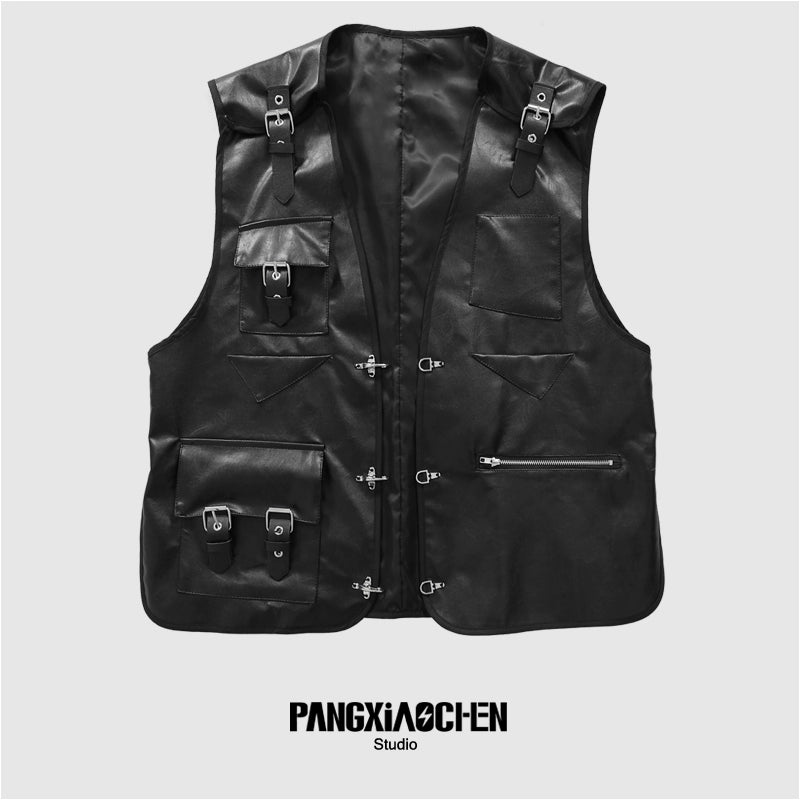 Studs Design PU Leather Short Vest Jacket WN20145