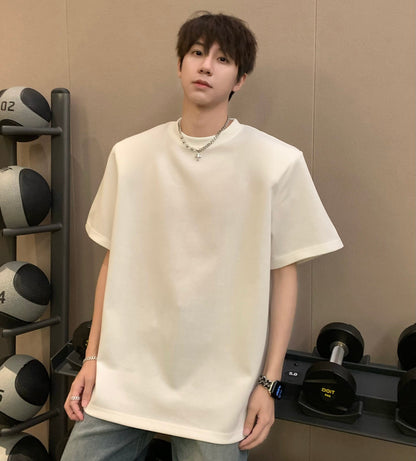 Hooded Shoulder-pad Pullover Hoodie & Layering Short Sleeve T-Shirt & Air Layer Cotton Sporty Wide Leg Pants Setup WN25225