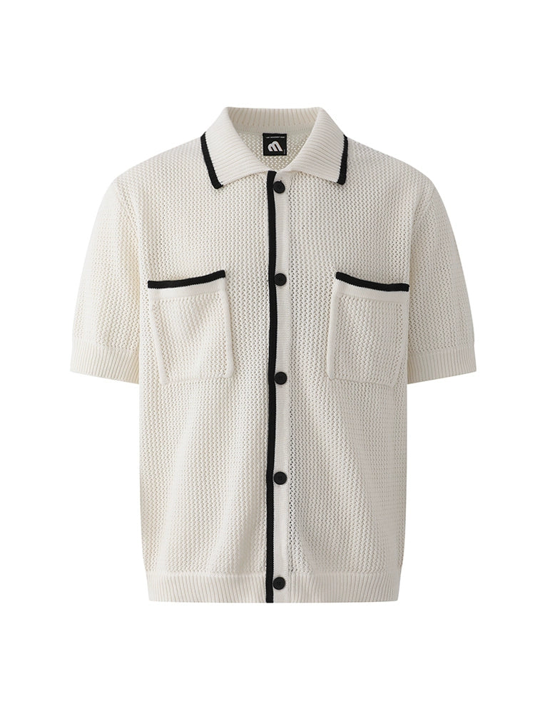 Two Color Design Oversize Knit Shirt WN20271