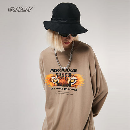 Tiger Print Oversize Drop-Shoulder Long Sleeve T-Shirt WN12517