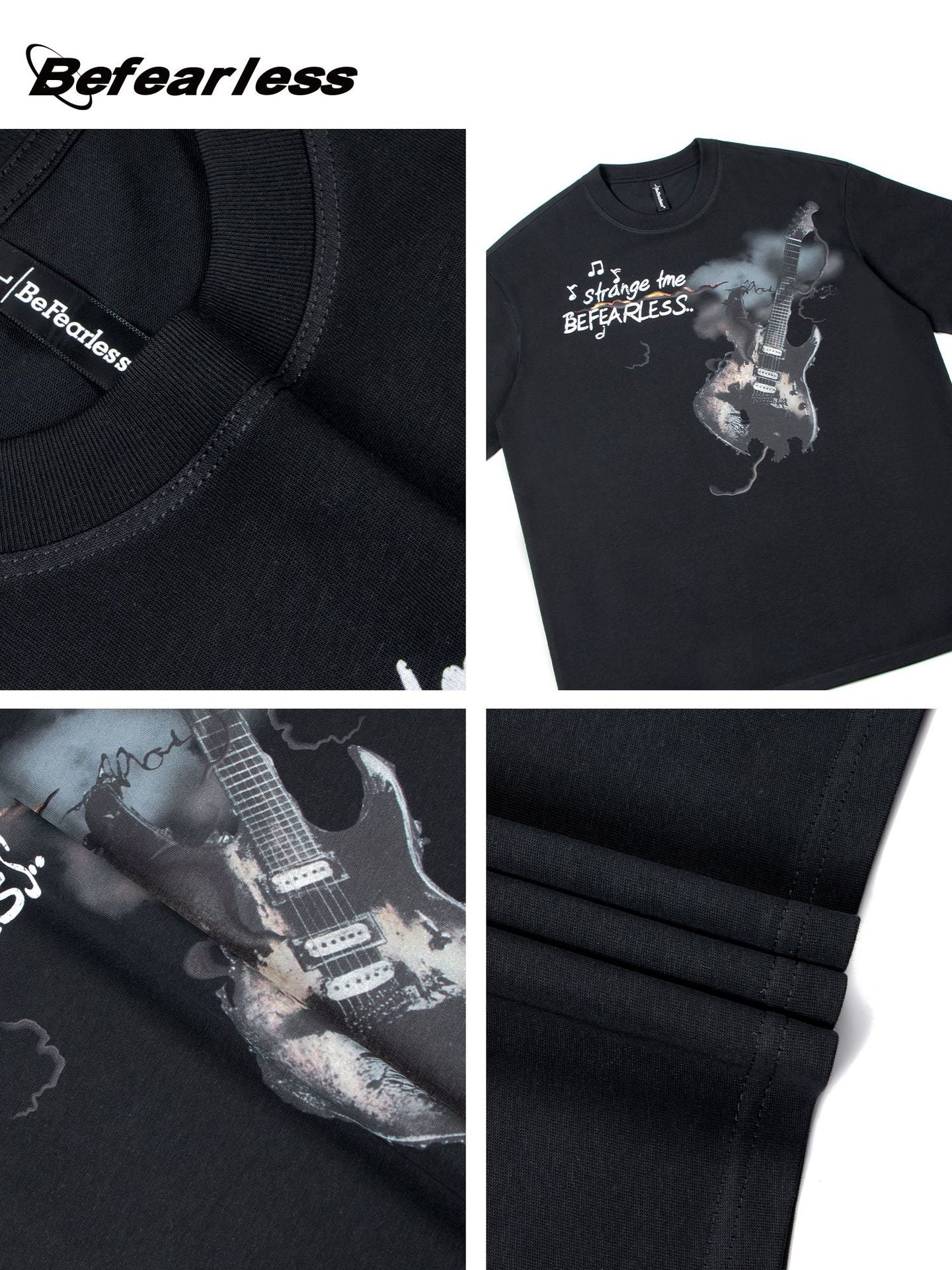 Rock Guitar Print Oversize Short Sleeve T-Shirt WN26329