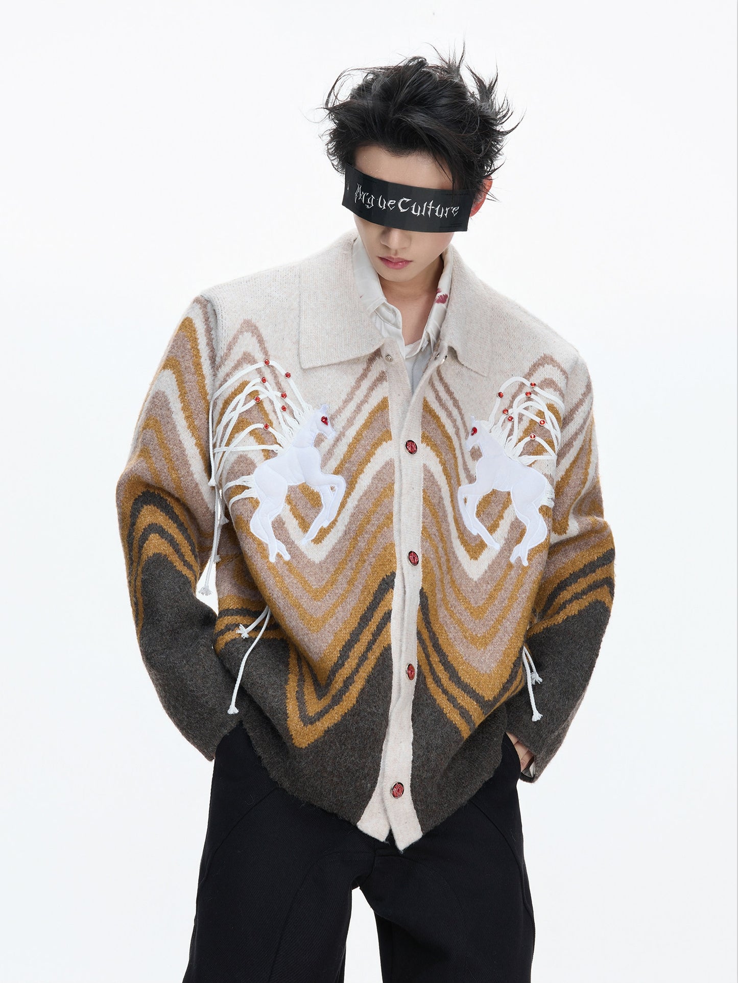 Oversize Polo Collar Knit Cardigan WN22671