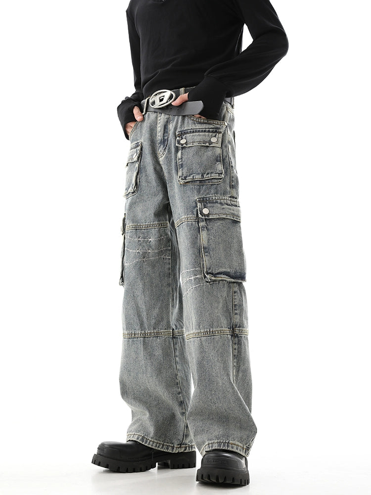 Multi-Pocket Straight-Leg Cargo Denim Jeans WN10258